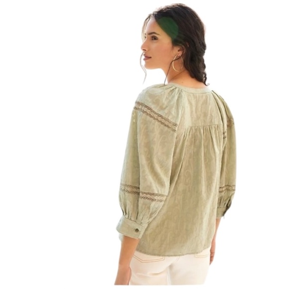 Anthropologie Top Blouse Women's S Harmony Sage Lace Peasant Cottage Feminine - Picture 14 of 15